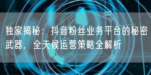 独家揭秘：抖音粉丝业务平台的秘密武器，全天候运营策略全解析